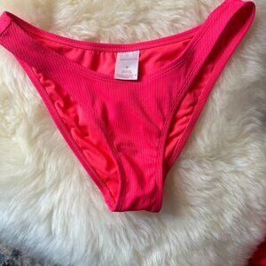 NWOT Xhileration Ribbed High leg scoop waist bikini bottom Reddish Pink SZ M